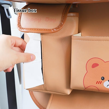 Car Organizer for Back Seat - Bear Design Storage Bag with Multi-Pockets, Kick Mat, Cup Holder, Trash Can, Table & Phone Holder | PU Leather, Waterproof, Easy Clean Car Accessories