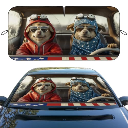 Funny Dog Car Windshield Sun Shade - Cute Dog Driving Heatshield Blocks UV Rays for Sedan, Truck, SUV - 59" L x 31.5" W - color: Funny Dog, size: 59"L x 31.5"W