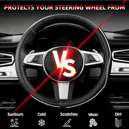 NBTEPEM Customized Auto Car Steering Wheel Cover for Toyota, Microfiber Leather Steering Wheel Covers with Anti-Slip Lining, Breathable, Safety, Soft, Sports Style (Black with White Line) - color: Black with White Line