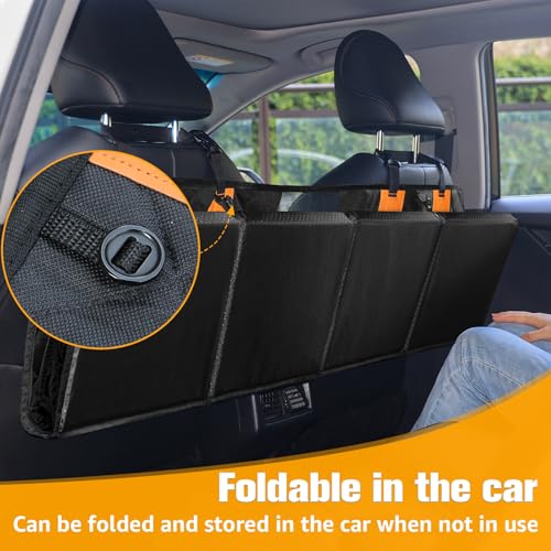 PETICON Back Seat Extender for Dogs, Hard Bottom Dog Car Seat Cover - Supports 400lbs, Rear Seat Pet Cover with Mesh Window, Waterproof Dog Hammock for Car SUV - color: black