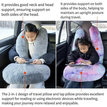 FHSGGP Travel Pillow Car Travel Sleep Support Pillow 2-in-1 Lap Pillow and Car Pillow with Neck and Body Support for Adults and Kids on Long Trips Kids Travel Pillow Black - color: E-black