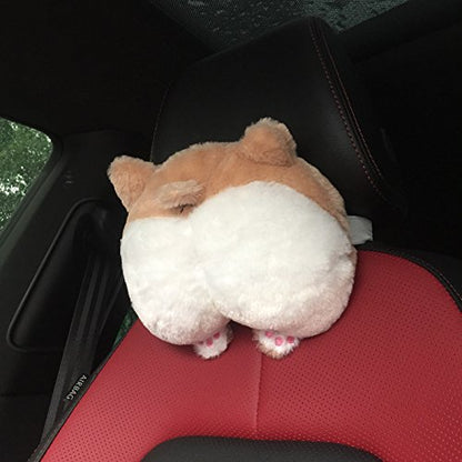 2PCS Super Cute Corgi Butt Car Seat Headrest Neck Pillow