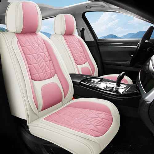 otoez Car Seat Covers Full Set, Nappa Leather Seat Covers for Cars with Lumbar Support, Breatheable Automotive Seat Cover Protector Universal Fit for Most Car Sedan SUV Truck, Pink & White - color: Pink & White