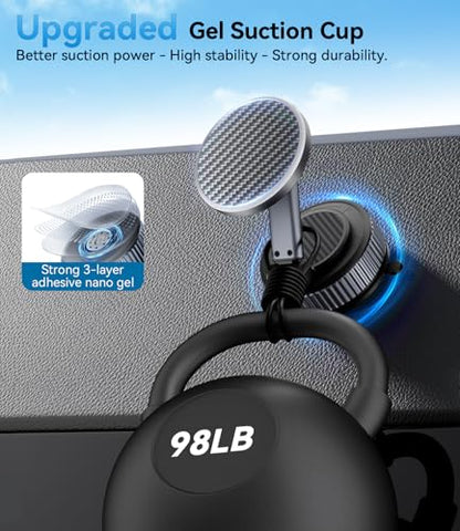 15W Wireless Charger Magnetic Car Phone Holder [Upgraded 98+LBS Strong Suction Cup] 360° Rotating & Retractable, Car Mount for Magsafe iPhone 17 16 15 14 13 12 Series
