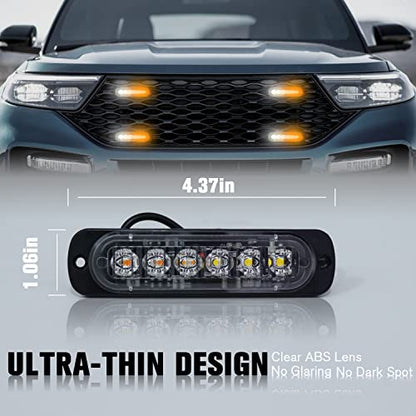 DIBMS LED Emergency Strobe Lights, 8X Amber White 6 LED Strobe Warning Emergency Flashing Light Caution Construction Hazard Light Bar for Car Truck Van Off Road Vehicle ATV SUV Surface Mount - color: Amber White