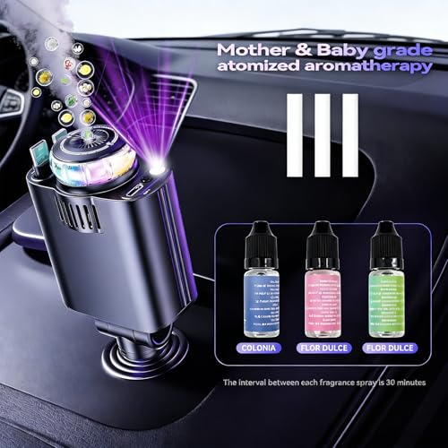 Retractable Car Charger with Aromatherapy and Starlight, 5 in 1 USB C Car Charger Adapter, 69W Fast Charging Cars Phone Chargers, Cars Air Freshener Compatible with iPhone 16 15 14 13 12 (Black) - color: Black