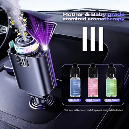 Retractable Car Charger with Aromatherapy and Starlight, 5 in 1 USB C Car Charger Adapter, 69W Fast Charging Cars Phone Chargers, Cars Air Freshener Compatible with iPhone 16 15 14 13 12 (Black) - color: Black