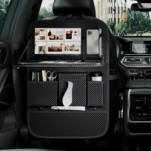GMQ Back Seat Car Organizer 1 Pack,Backseat Organizer with Tray,Multifunctional Car Seat Back Storage Box with Foldable Tablet Holder (Carbon Black, Weave) - color: Carbon Black, size: Weave