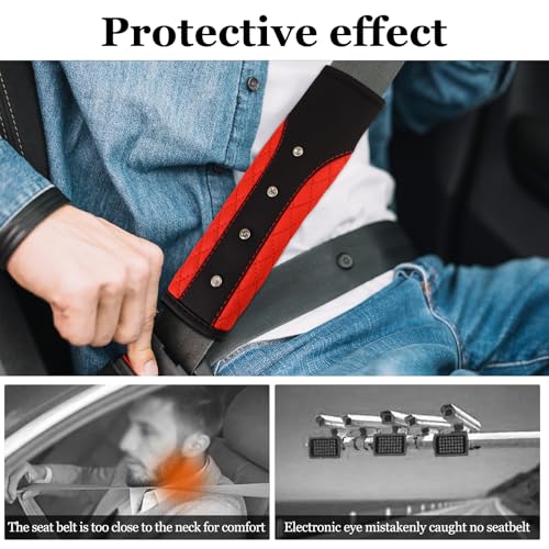 Hovom 2PCS Bling Car Seat Belt Cover Pad, Leather Seatbelt Covers for Cars, Soft Safety Seatbelt Shoulder Strap Covers, Rhinestone Auto Seat Belt Protector Cushion for Women Girls (Red) - color: Red