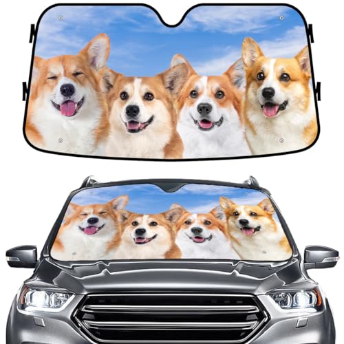 GENANY Cute Corgi Dog Group Funny Windshield Sun Shade for Car SUV Truck (55x30 Inches), Sun Shade Windshield for Windows,Protector Blocks UV, Spring Car Decor - color: 5.Corgi Group, size: Size S