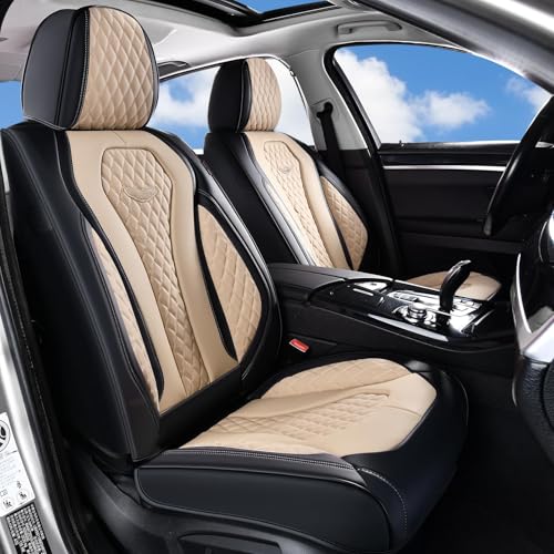 Coverado Automotive Seat Covers Front Seats, Seat Covers 2 Pack, Beige Car Seat Cover, Waterproof Auto Seat Covers, Car Seat Cushion, Front Car Seat Covers Leather Car Seat Protector Fit for Most Cars - color: Black/Beige, size: Frontpair