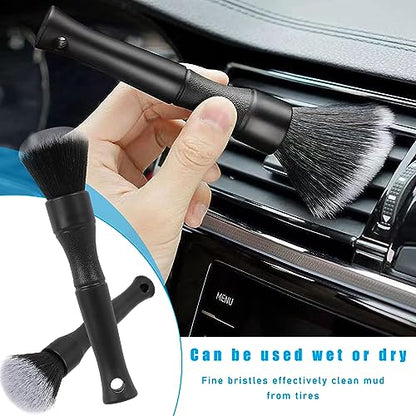 Ziciner Car Detailing Brush, Ultra Soft Car Detail Brush Kit for Elegant Surfaces, Auto Scratch-Free Cleaner Kit for Car Interior & Exterior, Wheels, Dashboard, Engine Bay (Short Handle) - size: Short handle