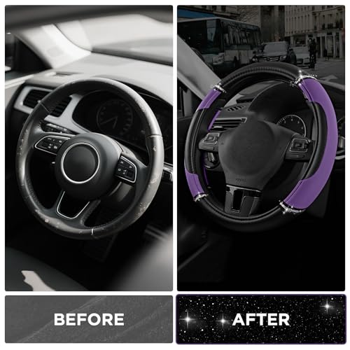Road Comforts Leather Steering Wheel Cover - Made with PVC Leather - Anti-Slip, Universal Fit 14 1/2 inches to 15 inches - Purple - color: Purple