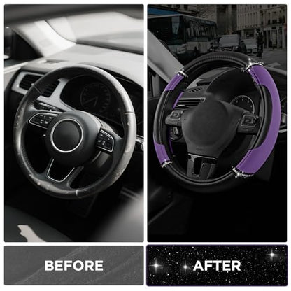 Road Comforts Leather Steering Wheel Cover - Made with PVC Leather - Anti-Slip, Universal Fit 14 1/2 inches to 15 inches - Purple - color: Purple