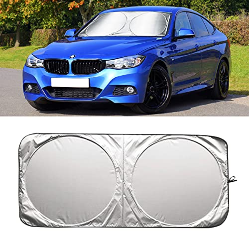 Foldable Windshield Sun Shade, Bonus Steering Wheel Sun Shield to Block UV Rays Keep Your Vehicle Cooler, Easy to Use Car Interior Accessories (59.2"x27.2") - size: 59.2"x27.2"/1PCS