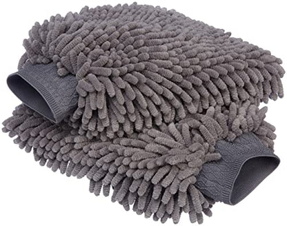 Amazon Basics Absorbent Microfiber Car Wash Drying Mitts, 2 Pack, Gray, 10.44" L x 9.06" W