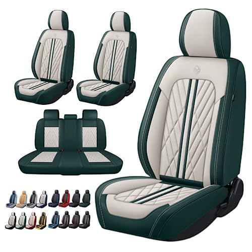 Universal Fit Waterproof Breathable Nappa Leather Automotive Vehicle Car Seat Covers Set Cushion Protector for Sedan SUV - color: Beige Green, size: Full Set 5 Seats