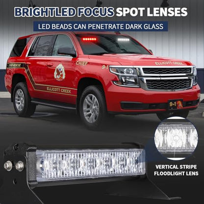 4X 6.1 inch Emergency Strobe Lights Red/White 24 LED Waterproof Hazard Warning Flashing Safety Dash Front/Rear/Side Windshield Lights for Volunteer Firefighter Vehicles POV Trucks - color: Red/White
