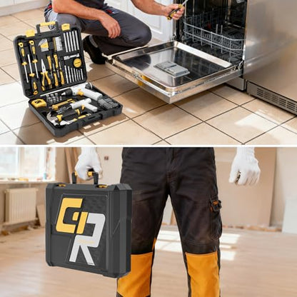 GRENPRO Tool Set Drill Set, 188PCS Tool Kit for Home with Cordless Drill Power, Hand Tool Kit for Women, Basic Household Auto Car Repair Tool Box for Men, Portable Plastic Storage Box Tools Sets - style: Yellow Power Drill Set 188PC