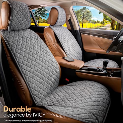 IVICY Faux Linen Front Car Seat Cover – Durable, Non-Slip Seat Protector for Cars – 1 Unit, Cool Gray - color: GRAY HYB LN