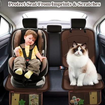 Sinvitron Car Seat Protector for Child Car Seat, Waterproof Car Seat Cover for Leather and Fabric Seats, 2 Mesh Pockets, Non-Slip Bottom, Thick Padding Cushion(1 Pack, Brown) - color: 1 Pack Brown