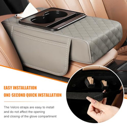 Car Armrest Cushion, 5-in-1 Nappa Leather Vehicle Centre Console Cover with 2 Storage Pockets, Cup Phone & Phone Holder, Multifunctional Auto Organiser Accessories, Universal Fit (Gray) - color: Gray