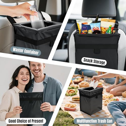Car Trash Bag, Leakproof Waterproof Auto Garbage Container, Collapsible Portable Hanging Organizer for Car, SUV and Truck Seat Backs, 3 Gallons 9.05x6.89x10.63 Inches Black
