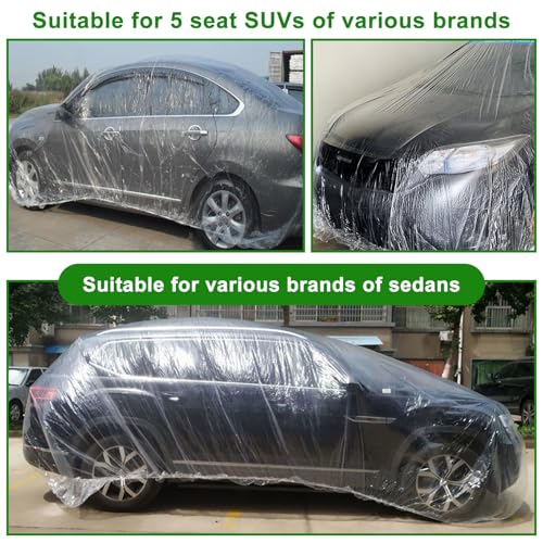 3 Packs Disposable Car Cover Clear Plastic Car Cover Universal Rain Dust Garage Cover with Elastic Band Medium (12.4 FT x 21.6 FT