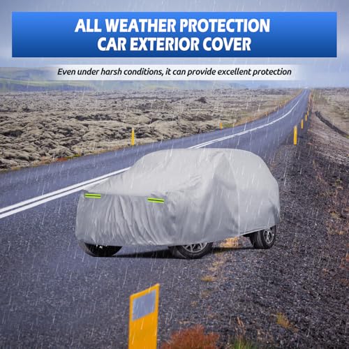 6 Layers Car Cover Waterproof All Weather for Automobiles, SUV Cover Size A7 Universal Fit for Toyota Highlander, Honda Pilot, Nissan Pathfinder/Murano, BMW X5(191-201 inch), Silver
