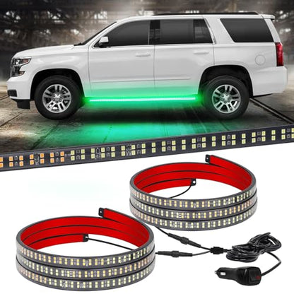 XRIDONSEN 2PCS 60 inch Green Running Board Lights Strip 720 LED Emergency Strobe Lights Flashing Warning Safety Caution Side Lights w/Waterproof Tube for Trucks Construction Vehicles SUV Jeep Car - color: Green