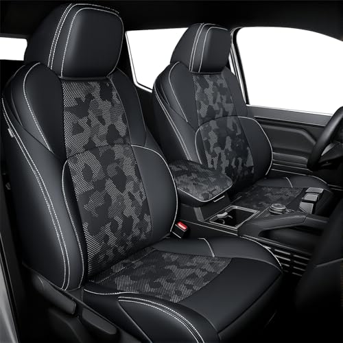 Leather Seat Covers Custom Fit for 2024-2026 Tacoma Gen 4th Double Cab - Fully Covered - Fit Like a Glove - Center Console Armrest Covers Included - Camouflage Black & White Stitching - color: ( CamoBlack-White Stitching ) & Full Set, size: For Tacoma Gen