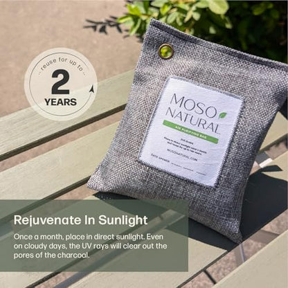 Moso Natural Air Purifying Bag 200g (4 Pack) | Premium Bamboo Charcoal Odor Absorber for Home & Car | Closet Odor Eliminator, Small Room Deodorizer & Car Air Freshener | Long Lasting Charcoal Bags
