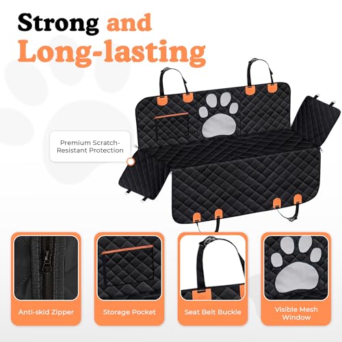 Dog Car Seat Cover For Back Seat, 100% Waterproof Hammock & Back Seat Protector 137*147 cm (54*58 in), Heavy Duty 600D Oxford, Non-Slip, Scratchproof, Easy to Clean, Universal Fit for Cars,
