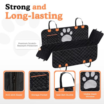 Dog Car Seat Cover For Back Seat, 100% Waterproof Hammock & Back Seat Protector 137*147 cm (54*58 in), Heavy Duty 600D Oxford, Non-Slip, Scratchproof, Easy to Clean, Universal Fit for Cars,