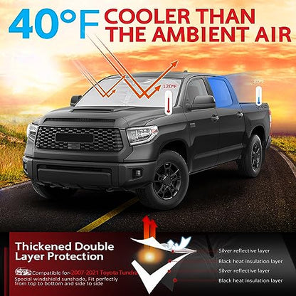KAYZT Windshield Sun Shade for 2007-2021 Toyota Tundra Foldable Sunshade Front Window Custom Fit Car Accessories - size: for 2007-2021 Tundra