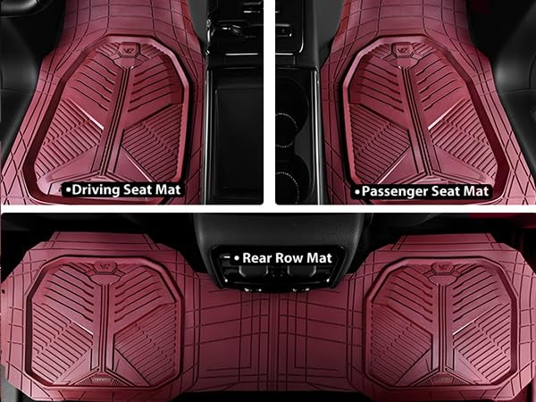 CAR PASS Heavy Duty Rubber Car Mats with Cargo Liner, Deep-Dish Car Floor Mats and Trunk Mat All Weather, Universal Trim-to-Fit for SUVs Trucks Sedans, Waterproof Anti-Slip, Trimmable V12 Burgundy - color: Red Full Set