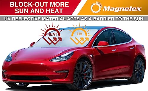 Magnelex Tesla Windshield Sun Shade (Model 3/Y), Reflective Polyester Blocks Heat & Sun, Foldable Car Window Sun Blocker, Mirror Cut-Out, Fade-Resistant Sunshade, Tesla 3 Accessories (Pack of 2) - size: MODEL 3/Y (Pack of 2)