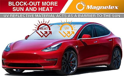 Magnelex Tesla Windshield Sun Shade (Model 3/Y), Reflective Polyester Blocks Heat & Sun, Foldable Car Window Sun Blocker, Mirror Cut-Out, Fade-Resistant Sunshade, Tesla 3 Accessories (Pack of 2) - size: MODEL 3/Y (Pack of 2)