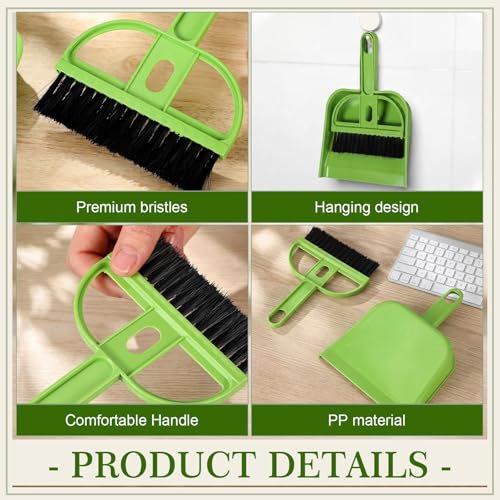 Thenshop 24 Pack Small Dustpan and Brush Set Small Hand Broom and Dustpan Bulk, Compact Cleaning Kit for Desk Keyboard Tabletop Countertop Car Pet Messes Indoor Outdoor Floor Cleaning, Candy Green