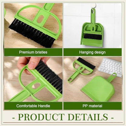 Thenshop 24 Pack Small Dustpan and Brush Set Small Hand Broom and Dustpan Bulk, Compact Cleaning Kit for Desk Keyboard Tabletop Countertop Car Pet Messes Indoor Outdoor Floor Cleaning, Candy Green