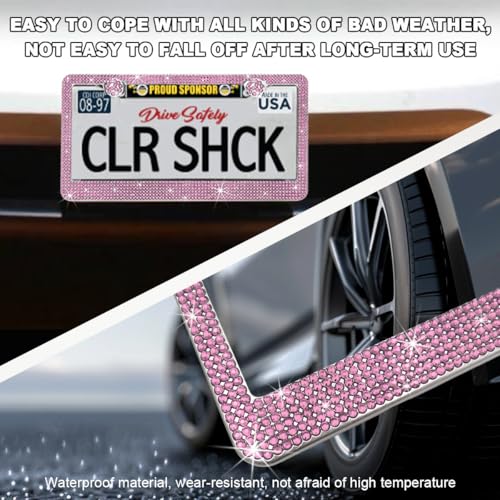 DXNQ Bling License Plate Frame, Sparkly Rhinestone Diamond License Plate Cover with Crystal Screws Caps, Glitter Crystal Stainless Steel License Plate Holder for Women, Car Accessories (Light Pink) - color: Light Pink