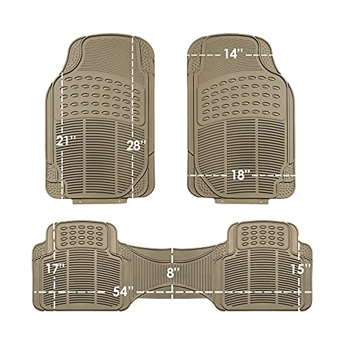 FH Group Trimmable Non-Slip Rubber Floor Mats 3 Row Set - Universal Fit for Cars Trucks and SUVs (Beige) F11305 + F16400 - color: Beige, style: 3 Row Set + Cargo
