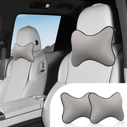 ZIMISI 2PCS Car Headrest Pillow, Breathable Leather Car Neck Pillow, Soft Cloud Silk Cotton Neck Support Relief Cushion, Comfortable Automotive Seat Head Rest Pad for Driving Fatigue Relief (Grey) - color: Grey