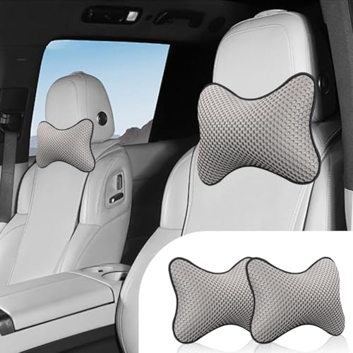 ZIMISI 2PCS Car Headrest Pillow, Breathable Leather Car Neck Pillow, Soft Cloud Silk Cotton Neck Support Relief Cushion, Comfortable Automotive Seat Head Rest Pad for Driving Fatigue Relief (Grey) - color: Grey