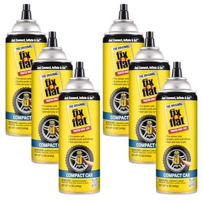 Fix-A-Flat S60410-6PK Aerosol Emergency Flat Tire Repair and Inflator, for Compact Tires, Eco-Friendly Formula, Universal Fit for All Compact Cars, 12 oz. (Pack of 6) - size: 12oz 6pk