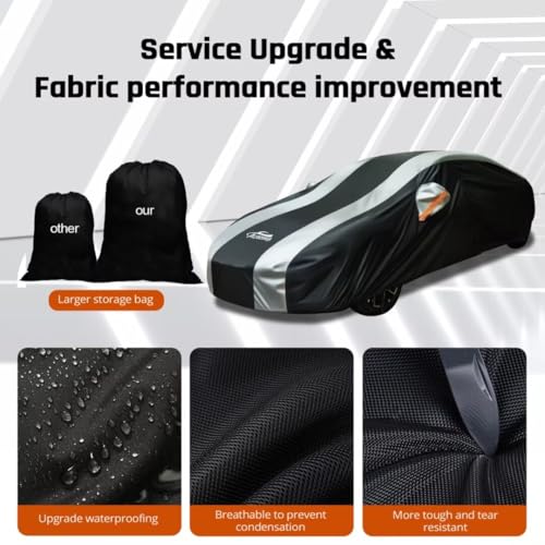 Waterproof Car Cover with Silver Stripe Design,Outdoor/Indoor Car Cover for Automobiles All Weather Waterproof Universal Fit Audi A8, Lexus LS, Jaguar XJ,Benz S-Class, BMW 7 Series - size: 1-C5 Fit Sedan Length 204-208 inch