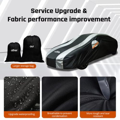 Waterproof Car Cover with Silver Stripe Design,Outdoor/Indoor Car Cover for Automobiles All Weather Waterproof Universal Fit Audi A8, Lexus LS, Jaguar XJ,Benz S-Class, BMW 7 Series - size: 1-C5 Fit Sedan Length 204-208 inch