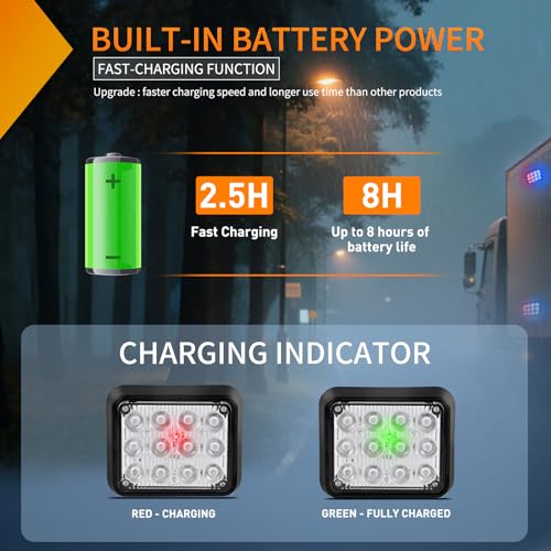 Nilight 12LED Magnetic Wireless Trailer Lights 2PCS Rechargeable Portable Hazard Beacon Warning Light Red and Blue Emergency Strobe Light for Trucks Trailers Vehicles Cars Bus Surface Mount - color: 12LED Blue Red