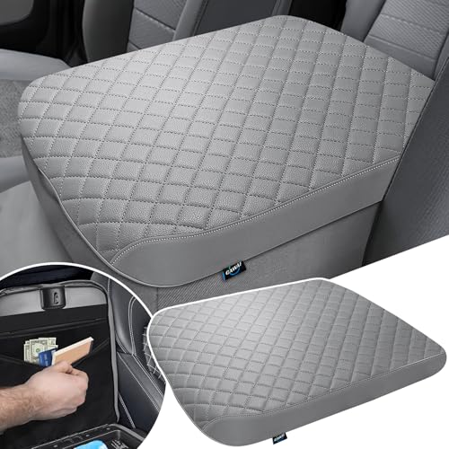 Center Console Cover Fit for 2002-2012 Ram 1500 2500 3500 Jump Seat Console, Comfortable Armrest Cover Protector Customized Car Accessories, Armrest Cushion Pad with Hidden Pocket (Gray) - style: B: Jump Seat Console 2002-2012 Ram Gray Leather（with Back P