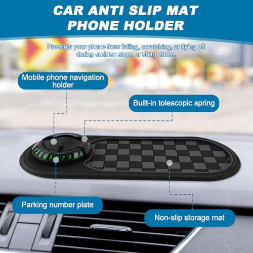 Multifunction Car Anti-Slip Mat, Car Dashboard Mobile Phone Holder, Anti Slip Mat Phone Holder and Temporary Parking Number Pad - Secure Storage for Sunglasses, Keys, Gadgets - color: Black+Silver